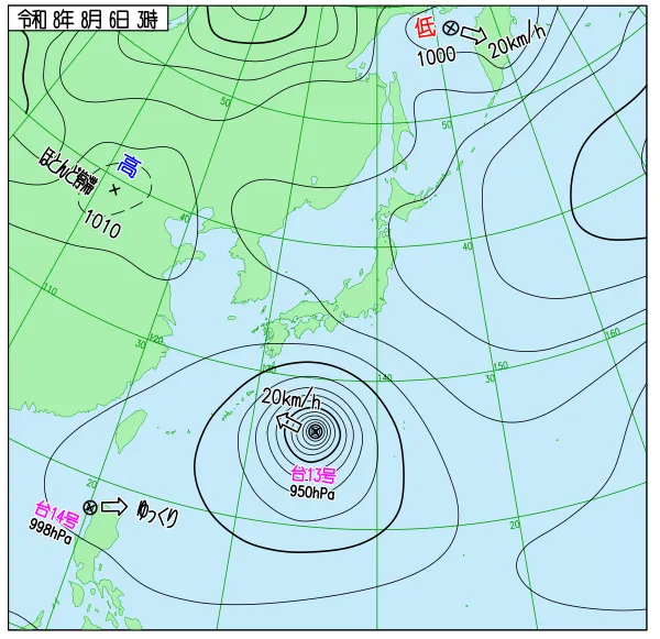 2026年8月6日3時の速報天気図