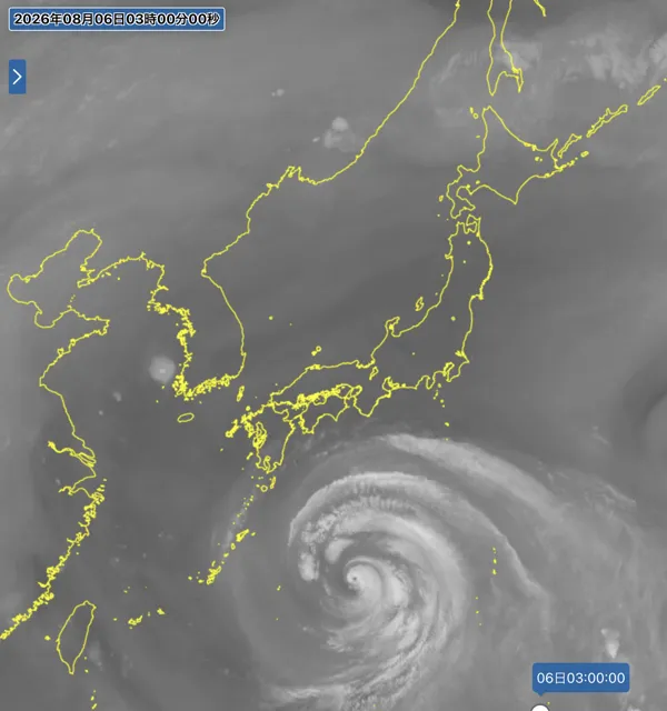 2026年8月6日3時の日本周辺の衛星水蒸気画像