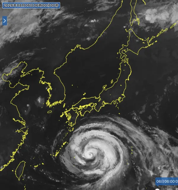 2026年8月6日6時の日本周辺の衛星赤外画像