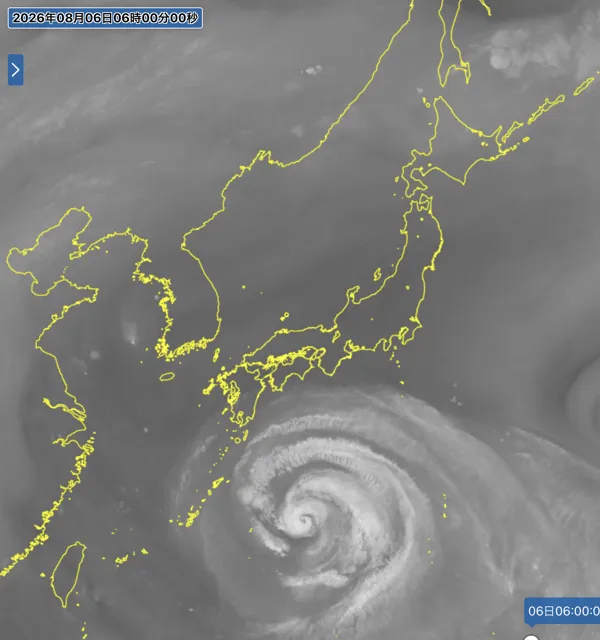 2026年8月6日6時の日本周辺の衛星水蒸気画像