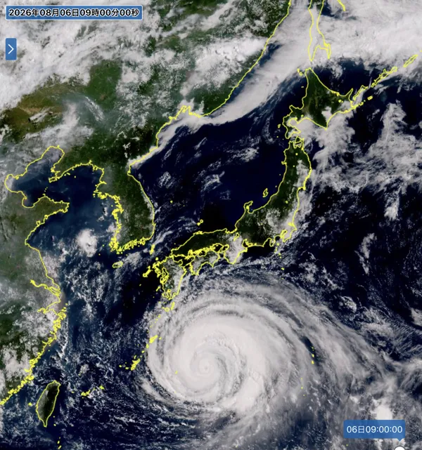 2026年8月6日9時の日本周辺の衛星可視画像