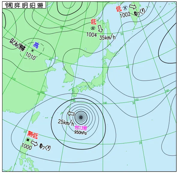 2026年8月6日9時の速報天気図