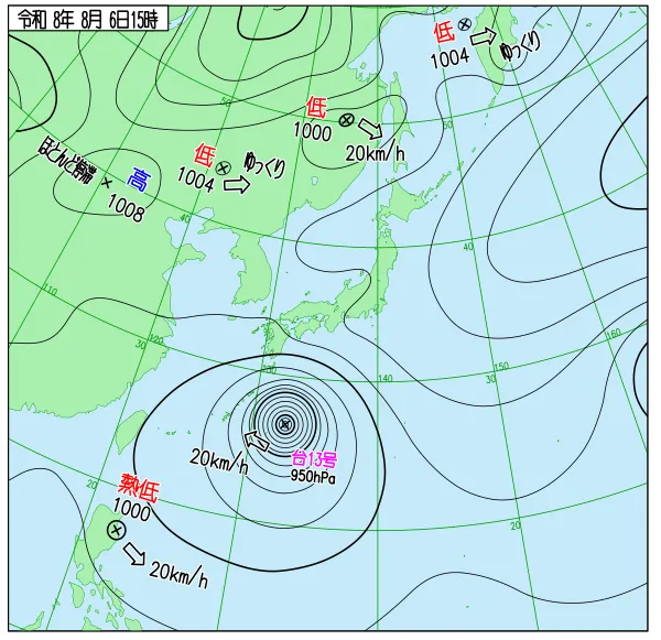 2026年8月6日15時の速報天気図