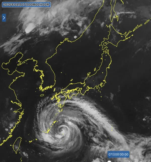 2026年8月6日24時の日本周辺の衛星赤外画像