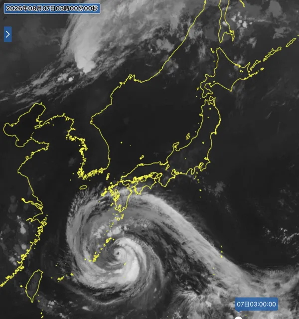 2026年8月7日3時の日本周辺の衛星赤外画像