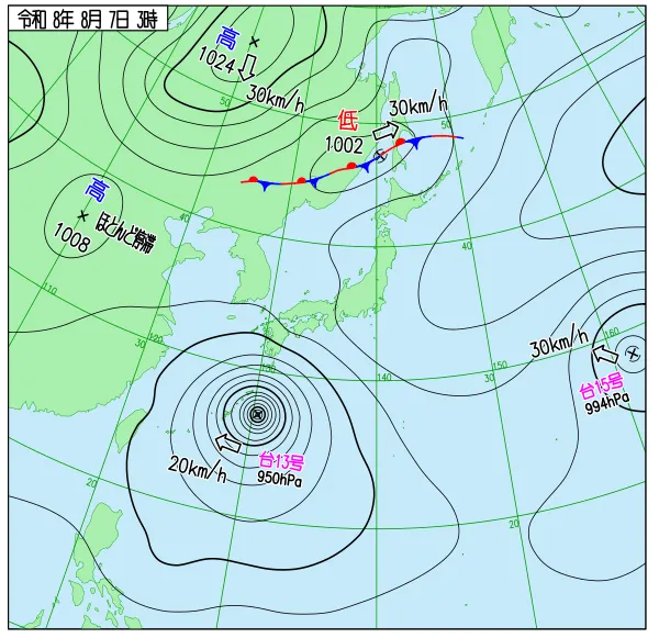 2026年8月7日3時の速報天気図