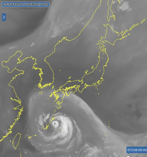 2026年8月7日6時の日本周辺の衛星水蒸気画像