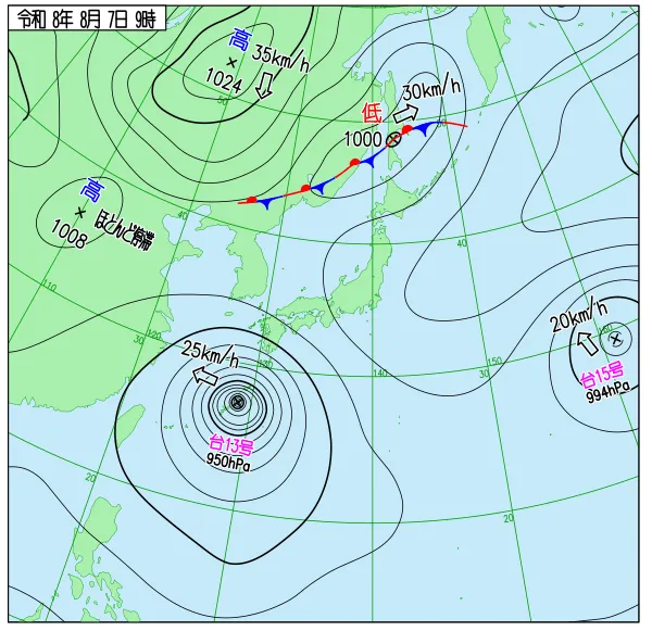2026年8月7日9時の速報天気図