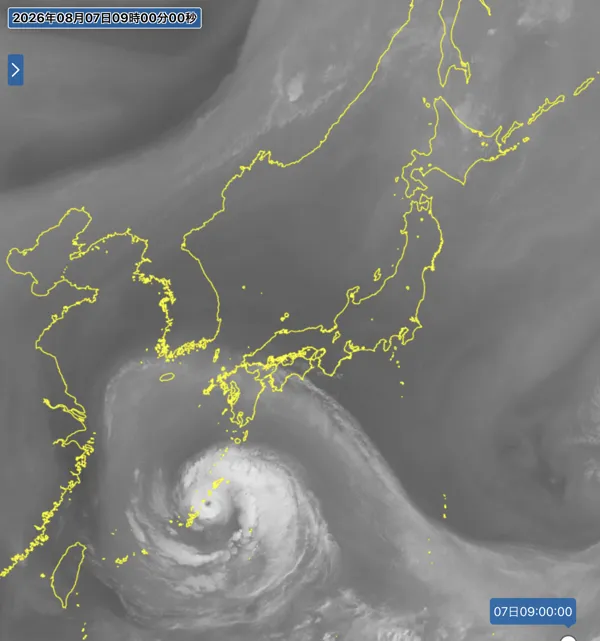2026年8月7日9時の日本周辺の衛星水蒸気画像