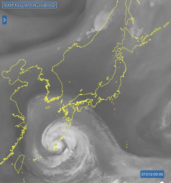 2026年8月7日12時の日本周辺の衛星水蒸気画像