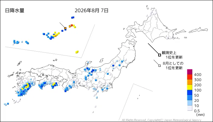 日本のアメダス日降水量の図