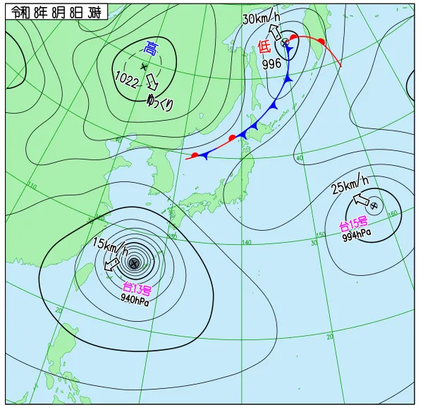 2026年8月8日3時の速報天気図