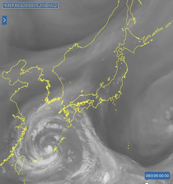 2026年8月8日6時の日本周辺の衛星水蒸気画像