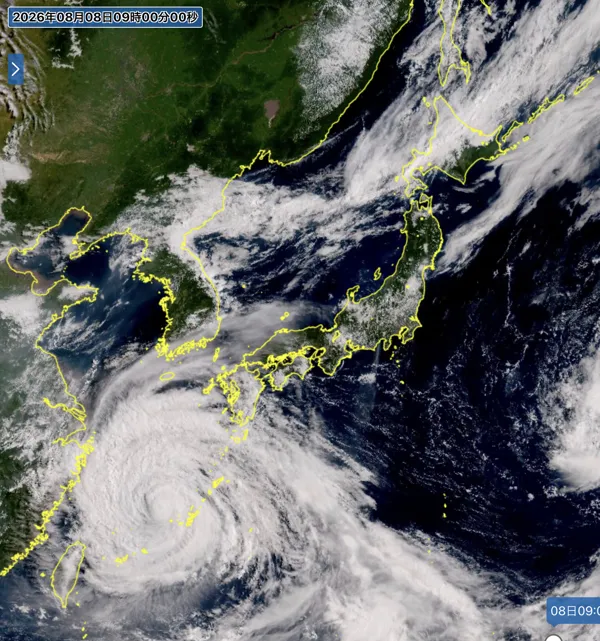 2026年8月8日9時の日本周辺の衛星可視画像