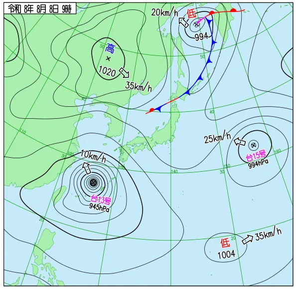 2026年8月8日9時の速報天気図