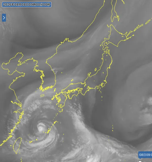 2026年8月8日9時の日本周辺の衛星水蒸気画像