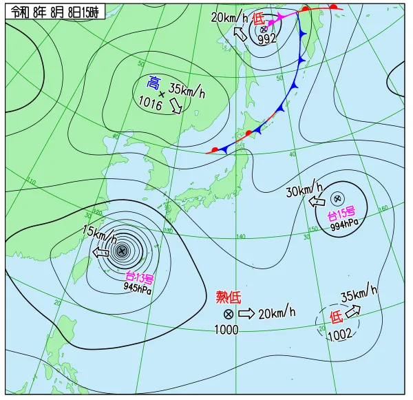 2026年8月8日15時の速報天気図