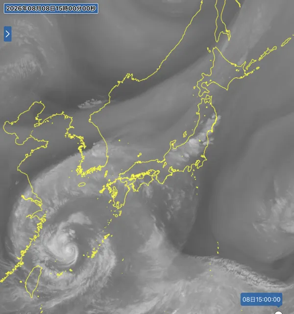 2026年8月8日15時の日本周辺の衛星水蒸気画像