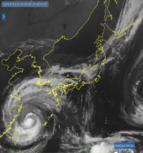 2026年8月9日3時の日本周辺の衛星赤外画像