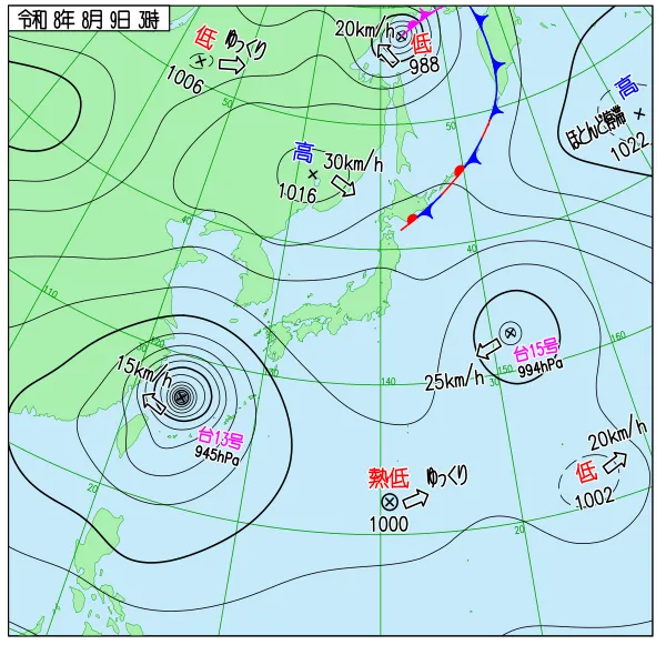 2026年8月9日3時の速報天気図