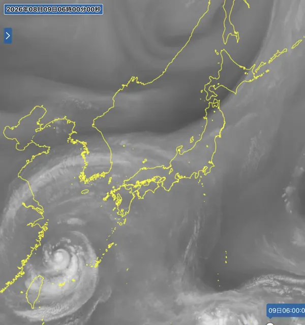 2026年8月9日6時の日本周辺の衛星水蒸気画像