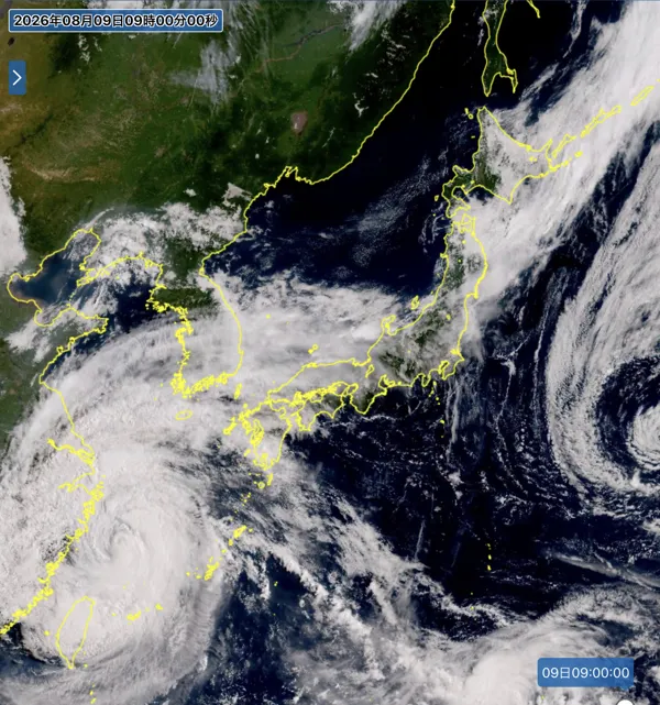2026年8月9日9時の日本周辺の衛星可視画像