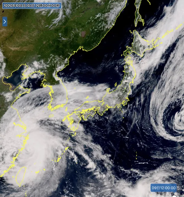 2026年8月9日12時の日本周辺の衛星可視画像