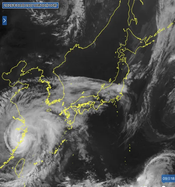 2026年8月9日18時の日本周辺の衛星赤外画像