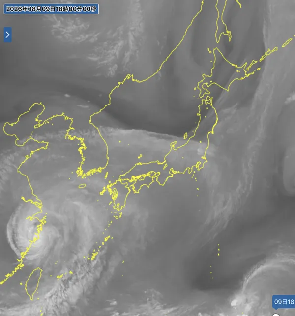 2026年8月9日18時の日本周辺の衛星水蒸気画像