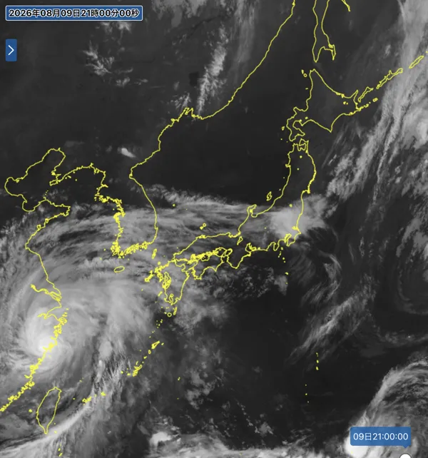 2026年8月9日21時の日本周辺の衛星赤外画像