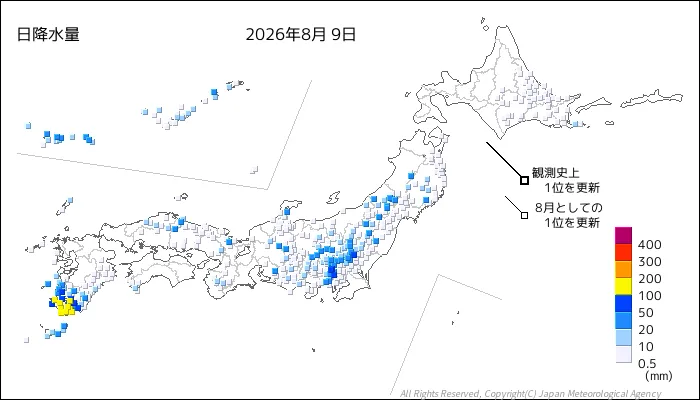 日本のアメダス日降水量の図