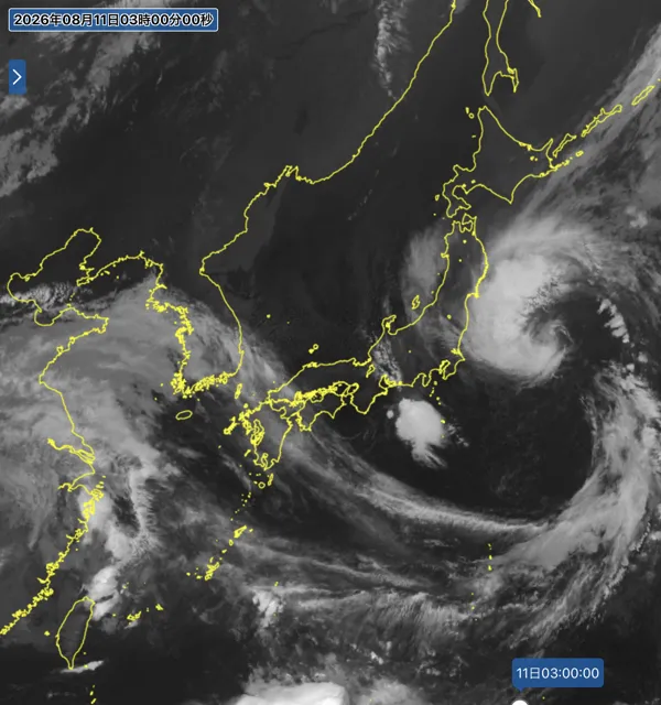 2026年8月11日3時の日本周辺の衛星赤外画像