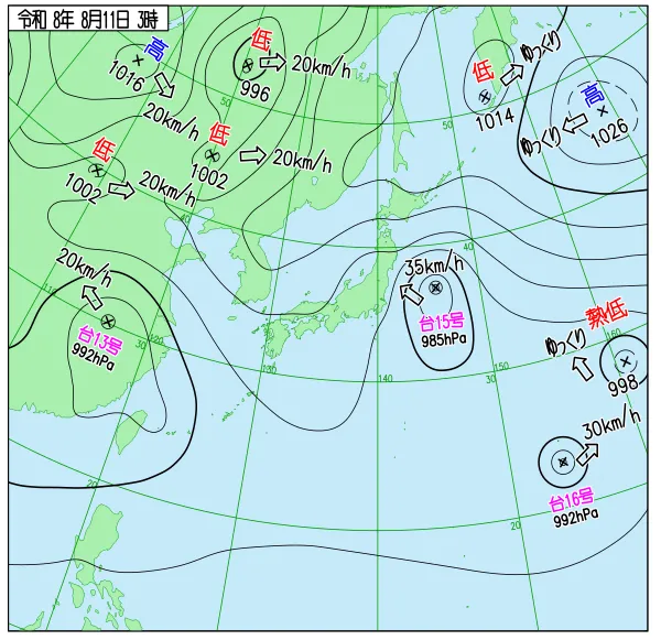 2026年8月11日3時の速報天気図