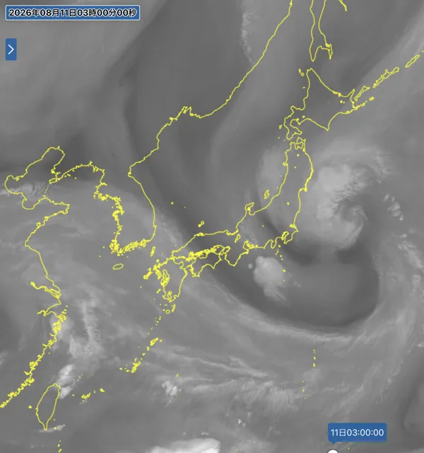 2026年8月11日3時の日本周辺の衛星水蒸気画像