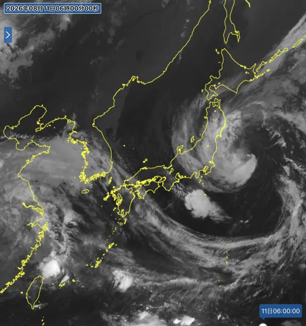 2026年8月11日6時の日本周辺の衛星赤外画像