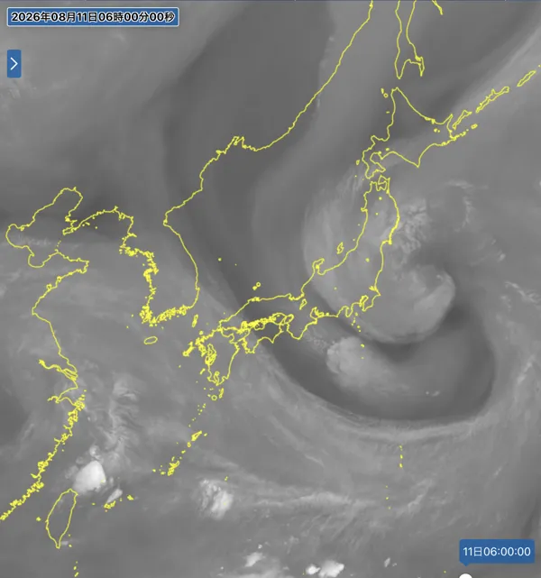 2026年8月11日6時の日本周辺の衛星水蒸気画像