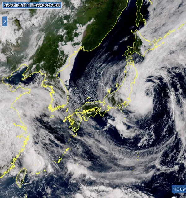 2026年8月11日9時の日本周辺の衛星可視画像