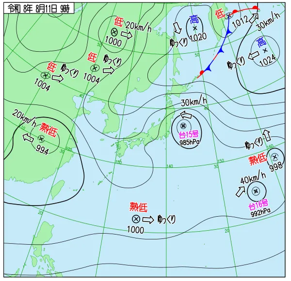 2026年8月11日9時の速報天気図