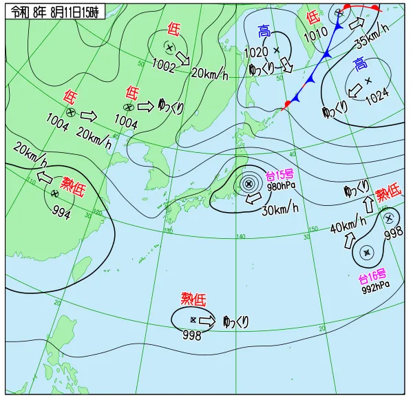 2026年8月11日15時の速報天気図