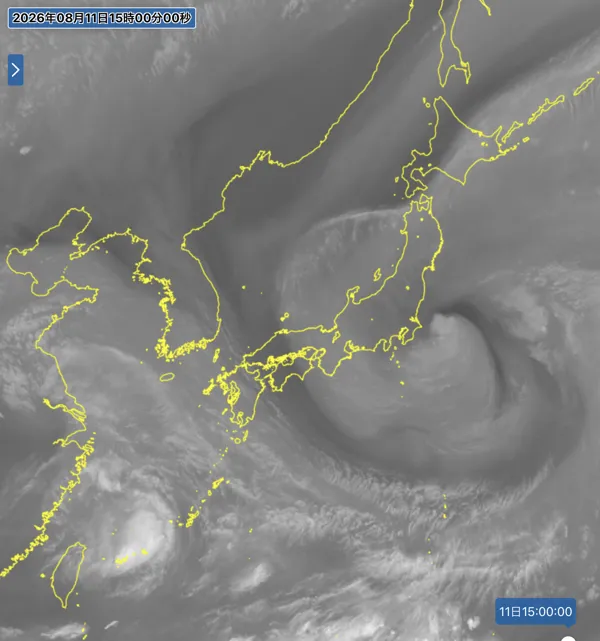 2026年8月11日15時の日本周辺の衛星水蒸気画像