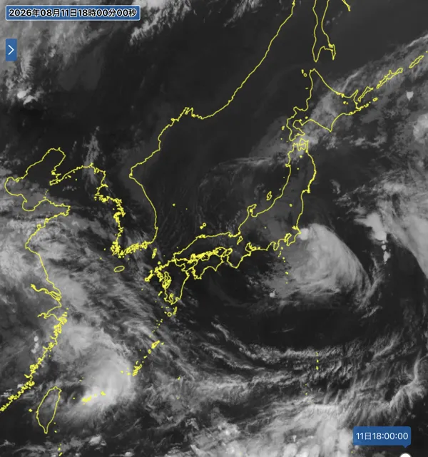 2026年8月11日18時の日本周辺の衛星赤外画像