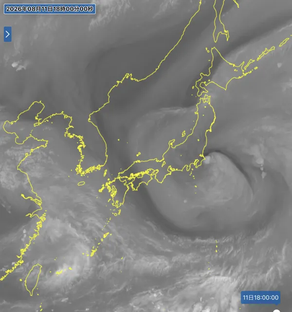 2026年8月11日18時の日本周辺の衛星水蒸気画像