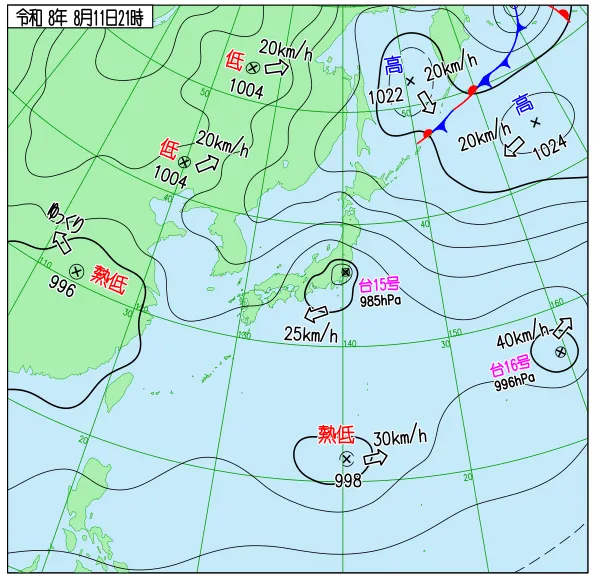 2026年8月11日21時の速報天気図