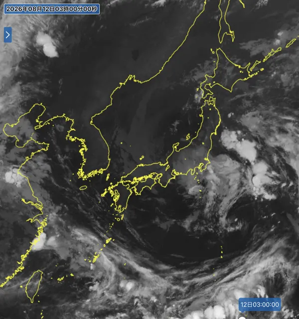 2026年8月12日3時の日本周辺の衛星赤外画像