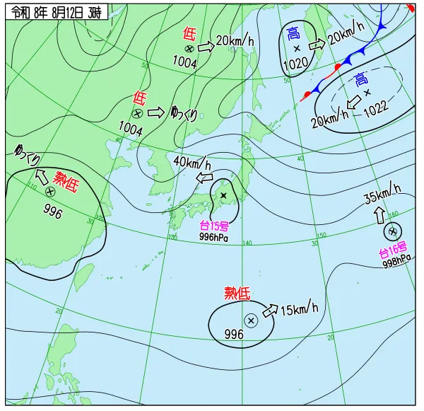2026年8月12日3時の速報天気図