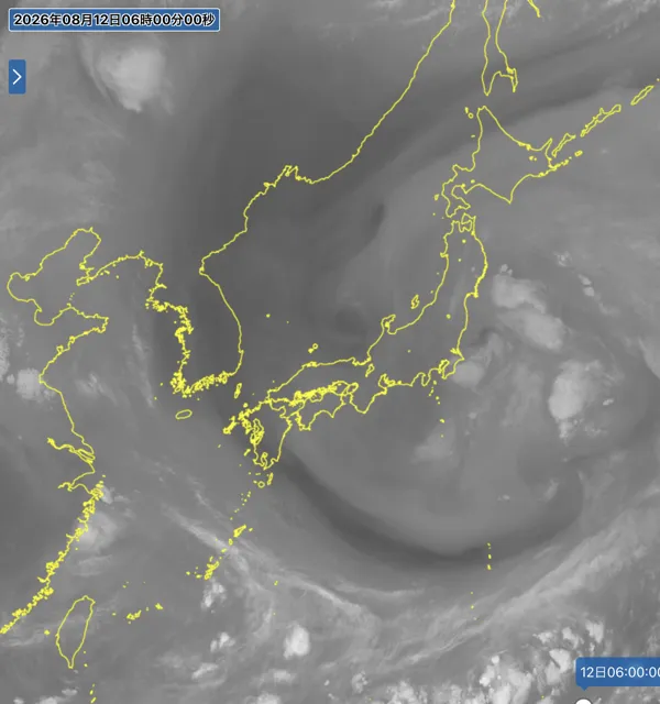 2026年8月12日6時の日本周辺の衛星水蒸気画像