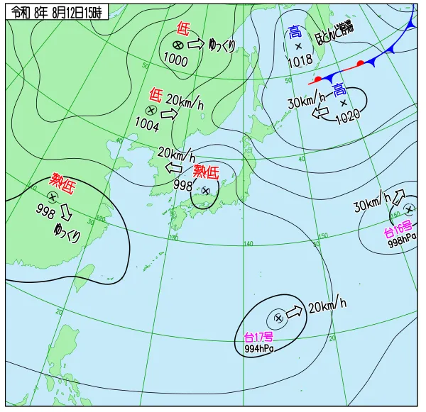 2026年8月12日15時の速報天気図