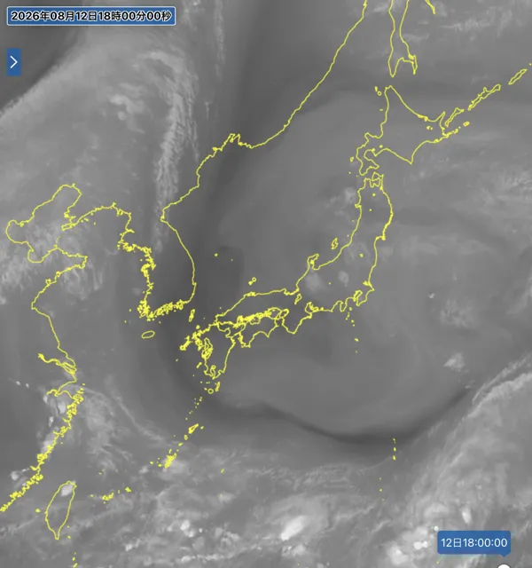 2026年8月12日18時の日本周辺の衛星水蒸気画像