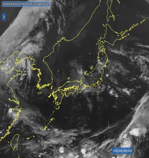2026年8月12日24時の日本周辺の衛星赤外画像