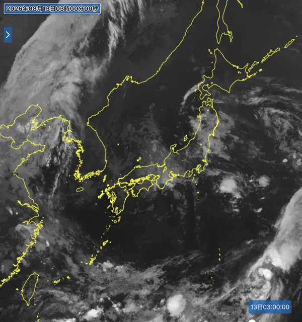 2026年8月13日3時の日本周辺の衛星赤外画像